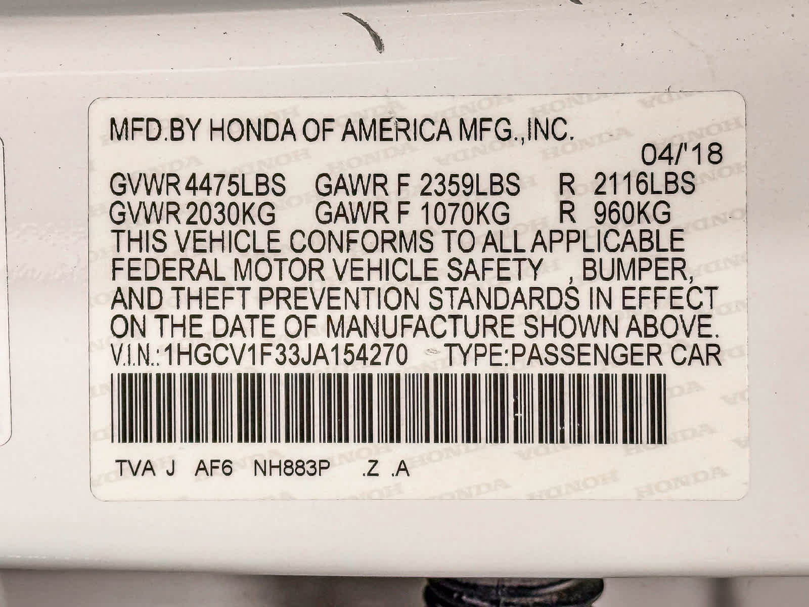 Honda Accord Sedan Sport 1.5T 2018