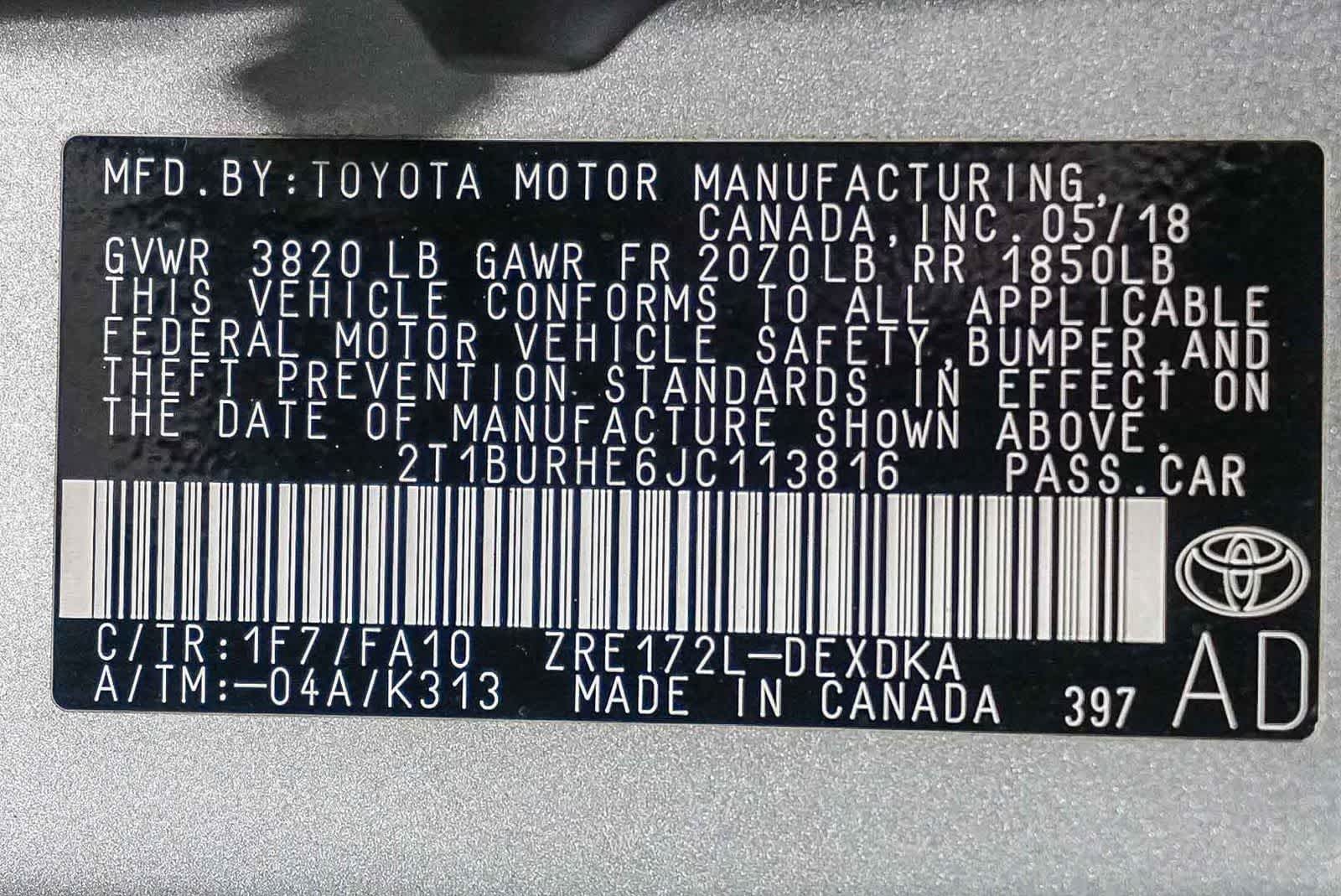 Toyota Corolla L 2018